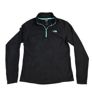 The North Face‎ Black Teal Fleece Quarter Zip Pullover Light Weight Women Size M